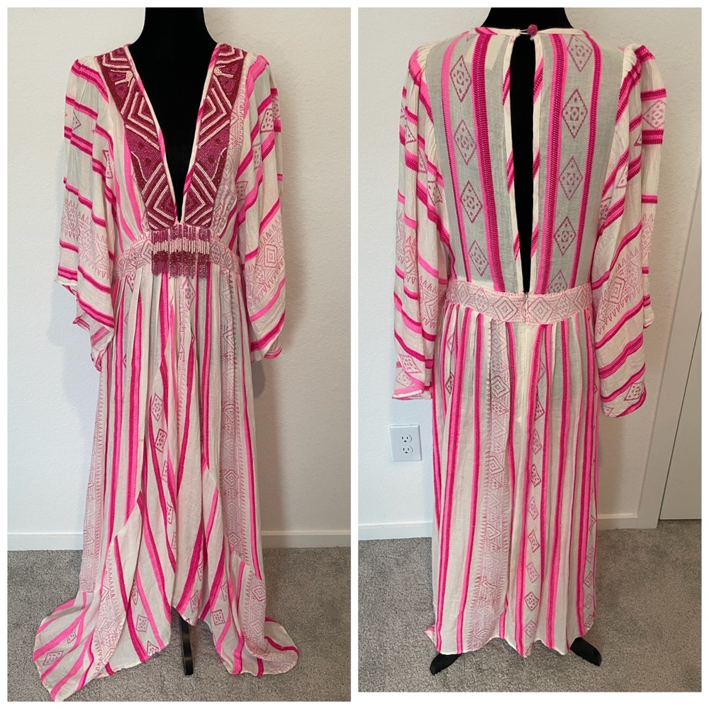 FARM Rio Beaded V-Neck Kaftan Dress Size Medium